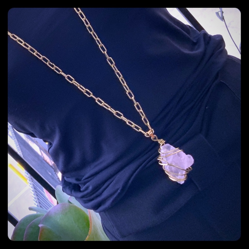 Statement Rose Quartz Crystal Pendant Necklace